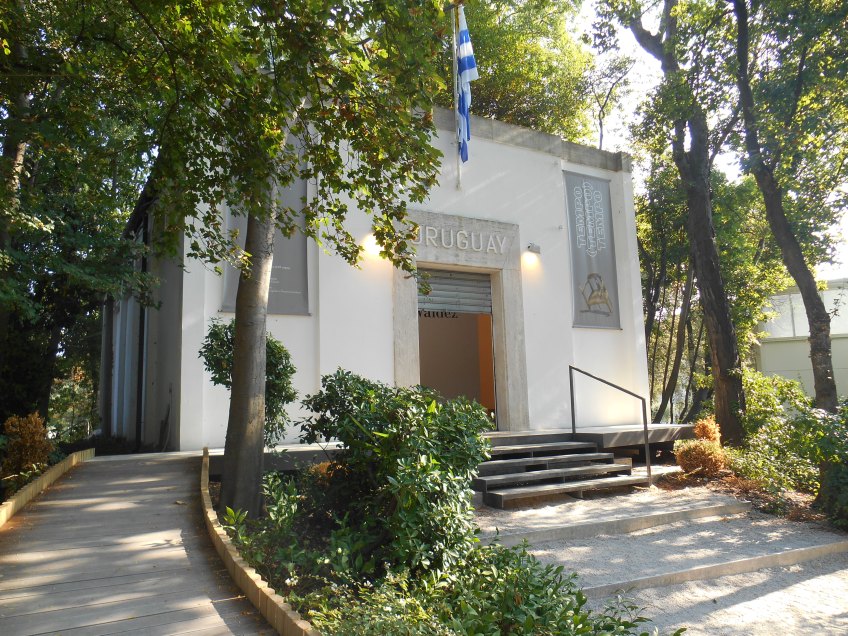 Figure 3.11: View looking southeast toward the Uruguayan pavilion, converted from a storehouse in 1958. Photograph: Joel Robinson.