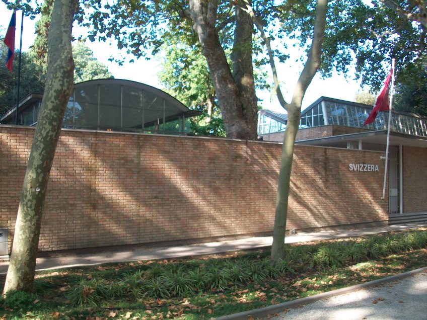Figure 3.17: View looking west toward the Swiss pavilion, designed by Bruno Giacometti in 1952. Photograph: Joel Robinson.