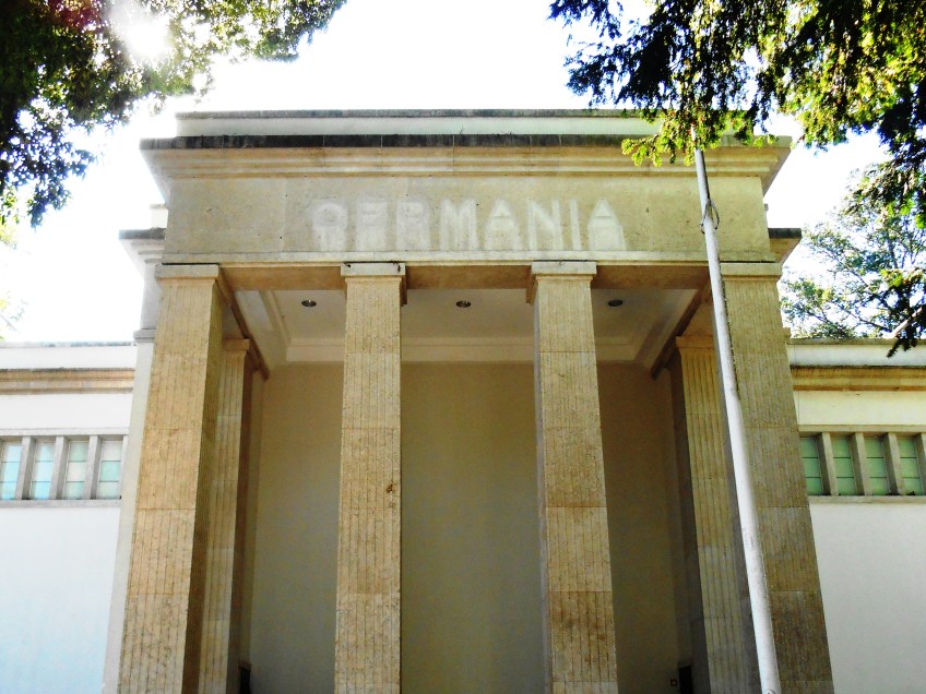 Figure 3.5: View looking southwest toward the German pavilion originally designed by Daniele Donghi as a Bavarian pavilion in 1909, and rebuilt by Ernst Haiger in 1938. Photograph: Joel Robinson.