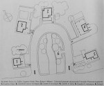 Figure 7.5: Plan of Layout of holiday villas showing horseshoe arrangement. Key: 1. Seaside/Lake Villa, 2. Mountain Villa, 3. Alpine Villa, 4. Beach Villa, 5. Country Villa, 6. Artificial Beach. From Domus, July 1933, 292. Copyright Editoriale Domus S.p.A. Rozzano, Milano, Italy.