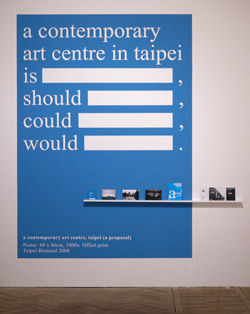 Figure 9.1: Photograph of poster installation for Taipei Biennial 2008 by Jun Yang, installed at ‘Institution for the Future,’ exhibition at Chinese Arts Centre for Asia Triennial Manchester 2011.